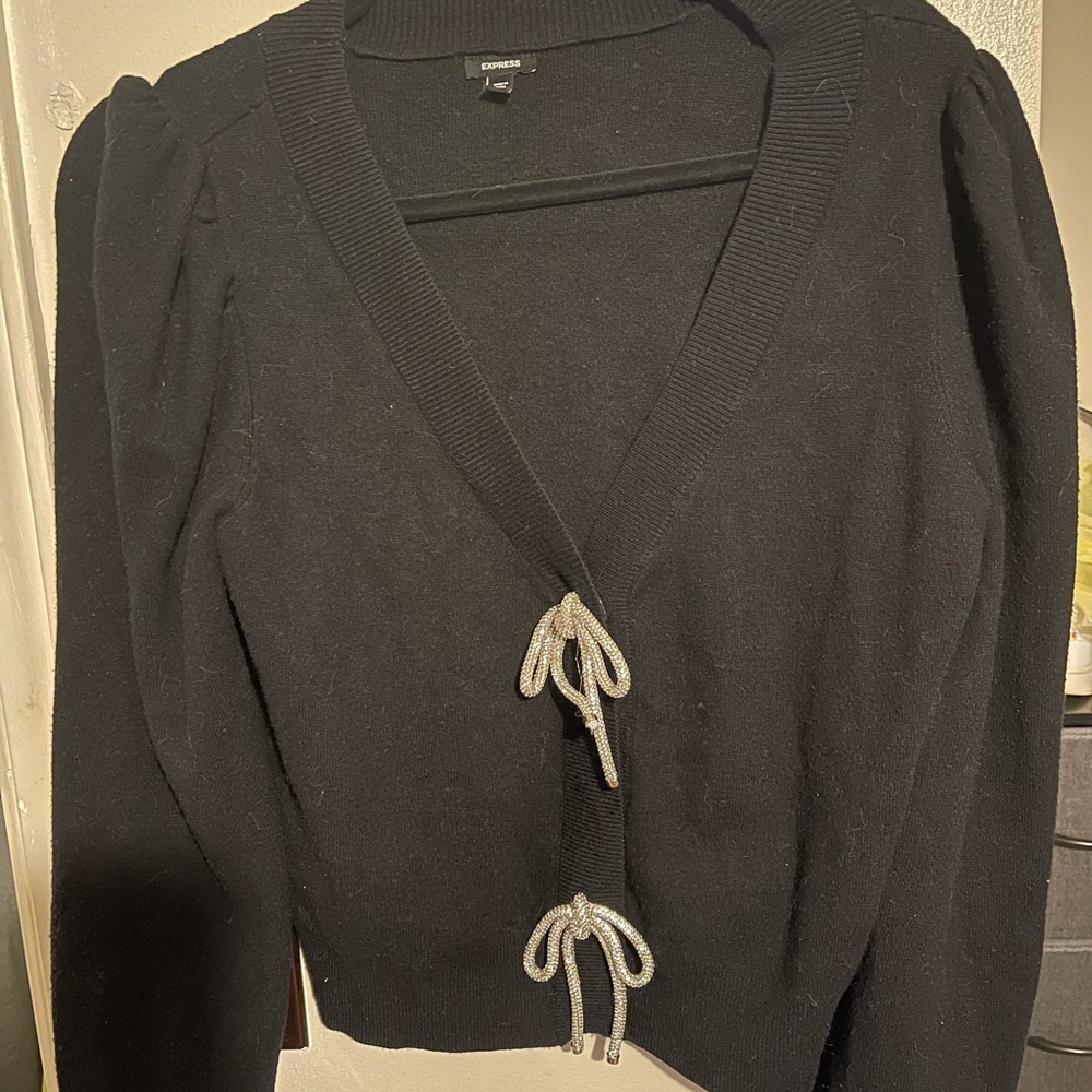 Chic Black Sweater with Silver Accents. Express brand